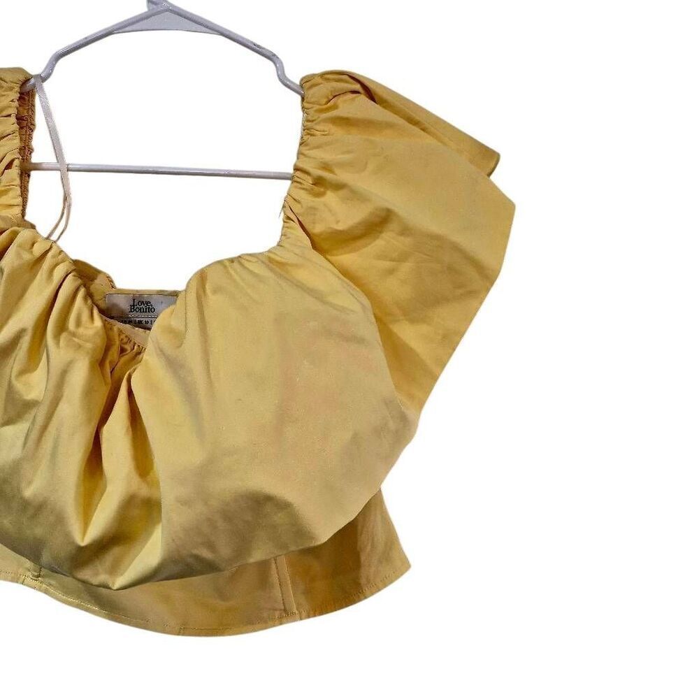 Love, Bonito Women's Yellow Cotton/Spandex Ruffled Neckline & Sleeve Corset Top — image 8 of 8
